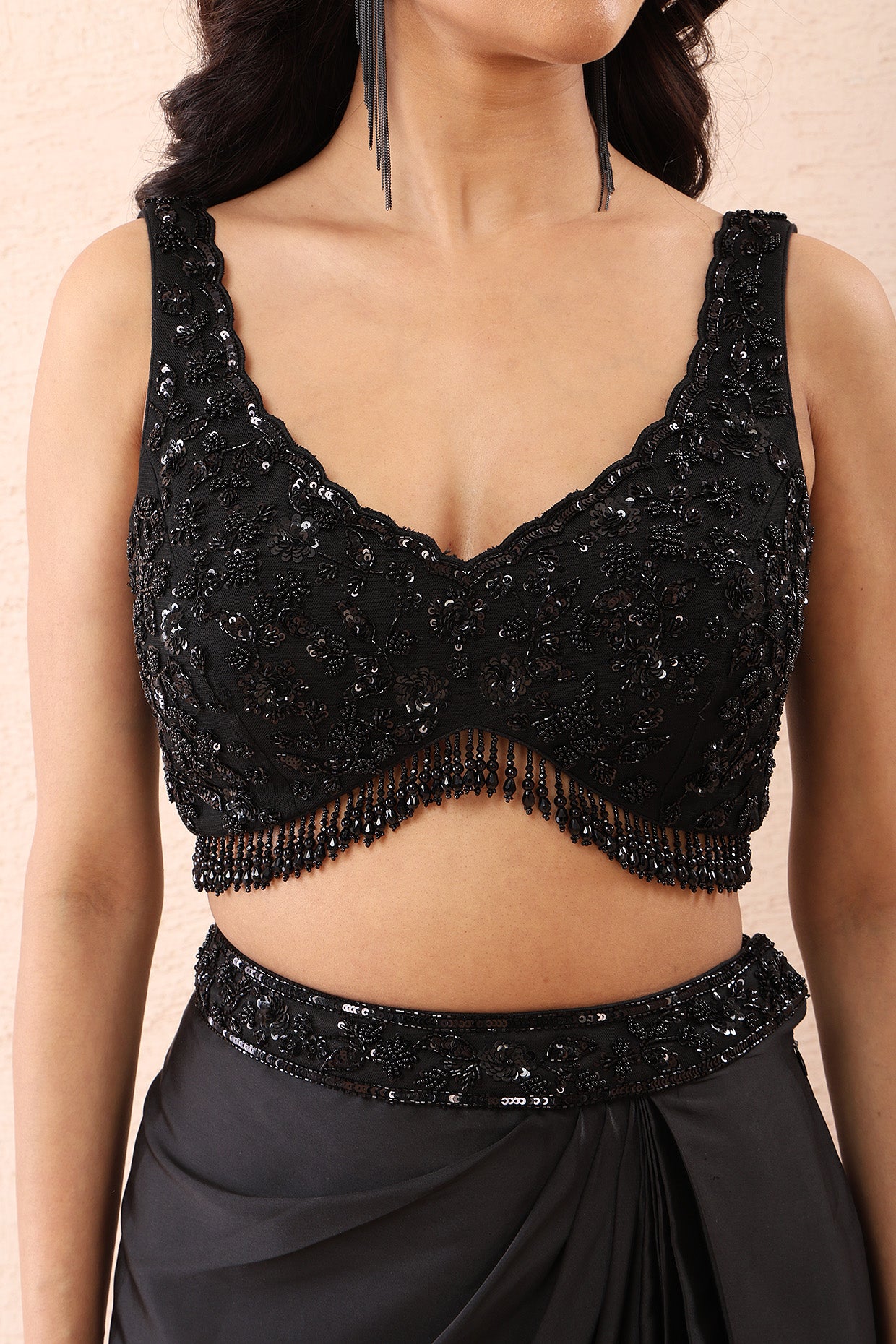 Noir Satin Dhoti Cape Set