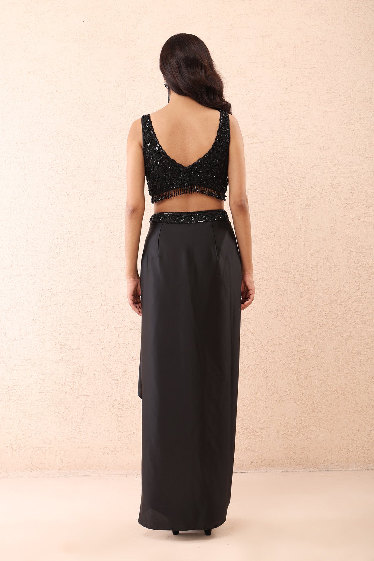 Noir Satin Dhoti Cape Set