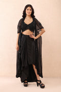 Noir Satin Dhoti Cape Set