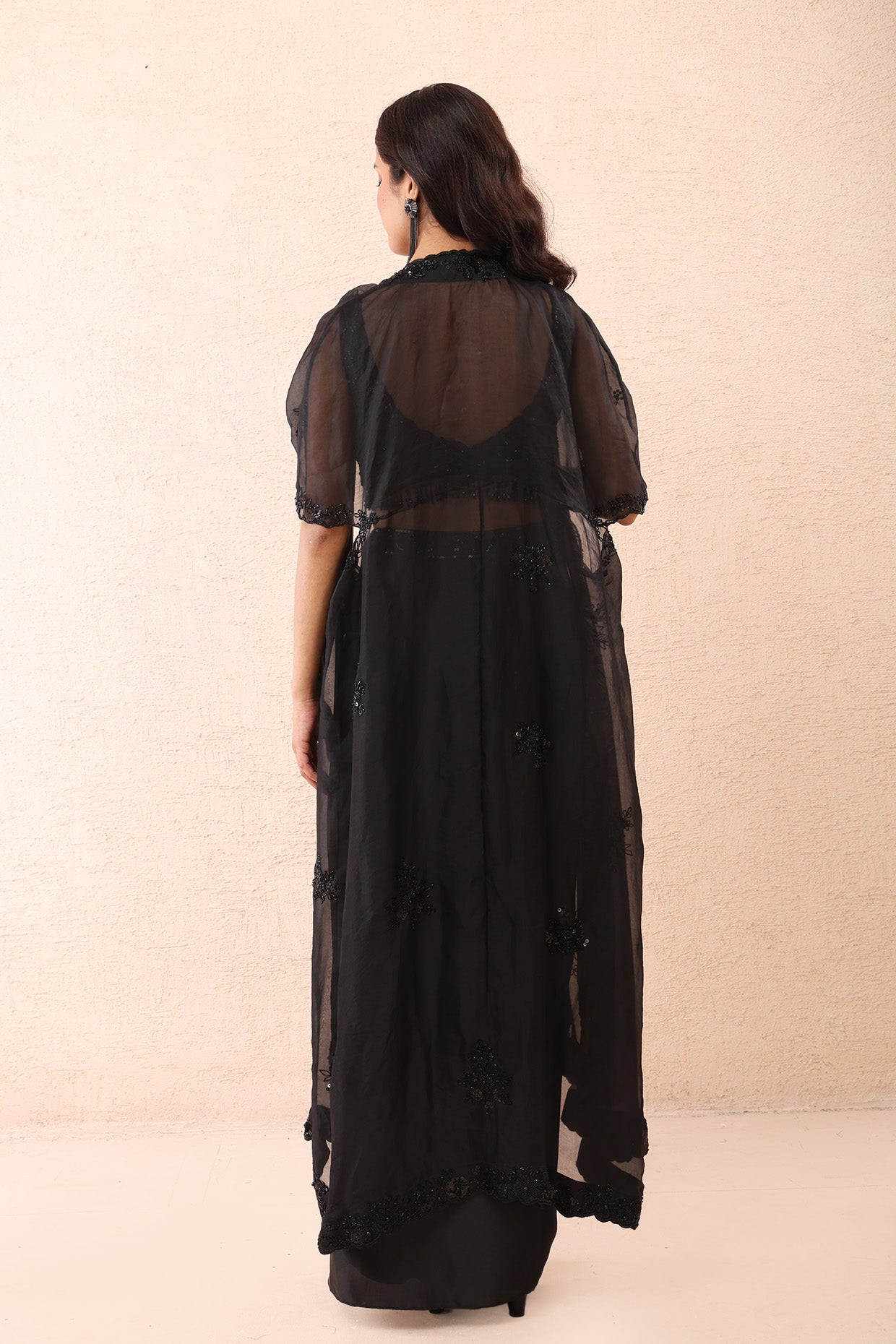 Noir Satin Dhoti Cape Set