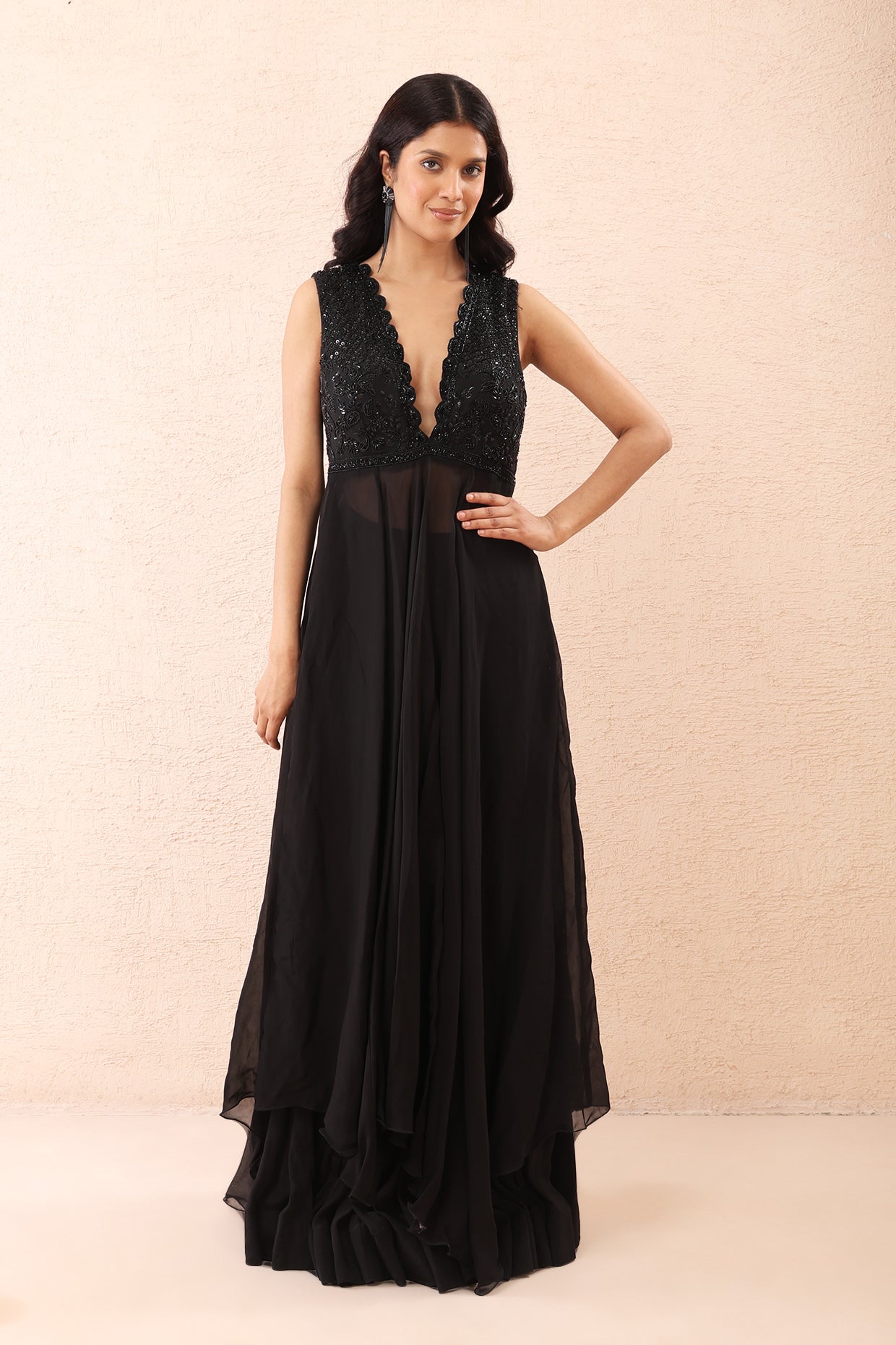 Noir Sheer Organza Anarkali Set