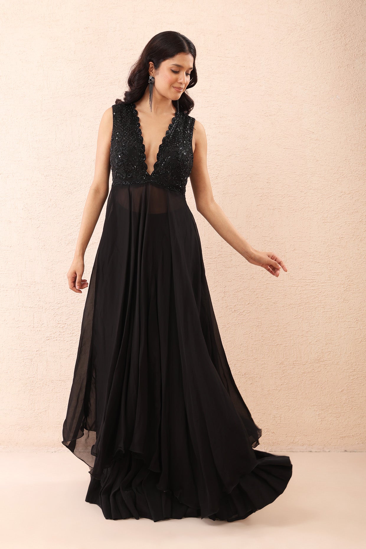 Noir Sheer Organza Anarkali Set