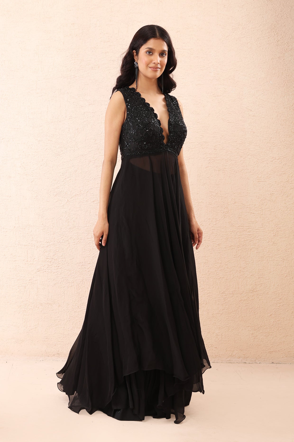 Noir Sheer Organza Anarkali Set
