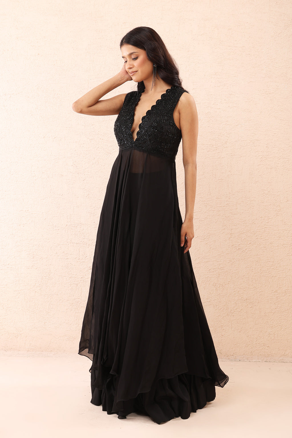 Noir Sheer Organza Anarkali Set