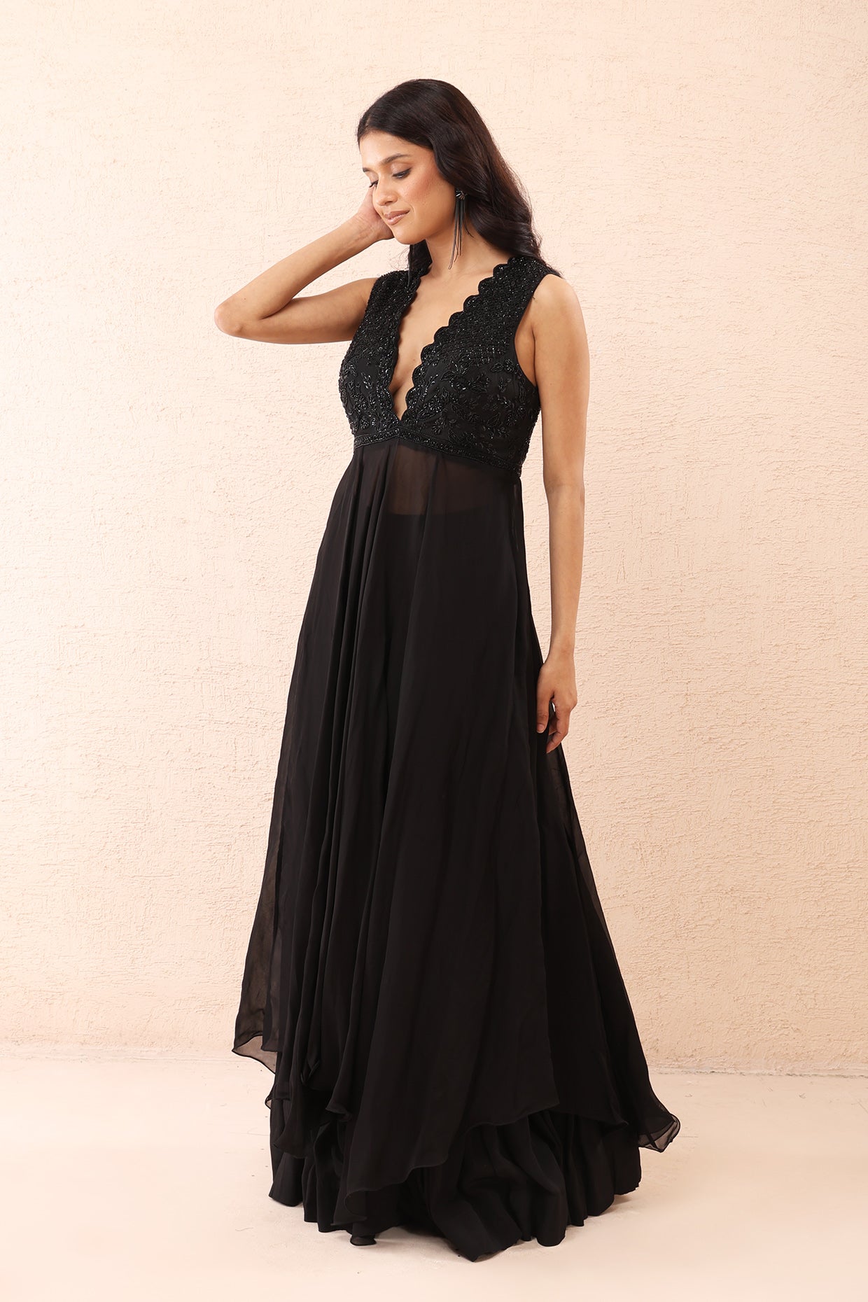 Noir Sheer Organza Anarkali Set