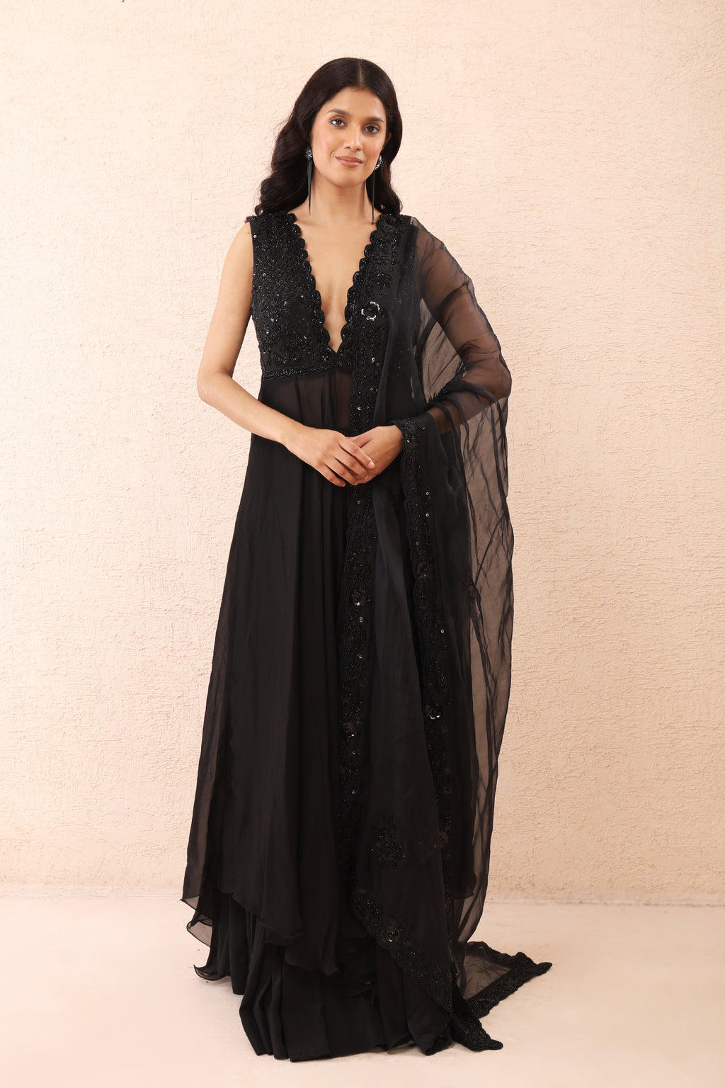 Noir Sheer Organza Anarkali Set