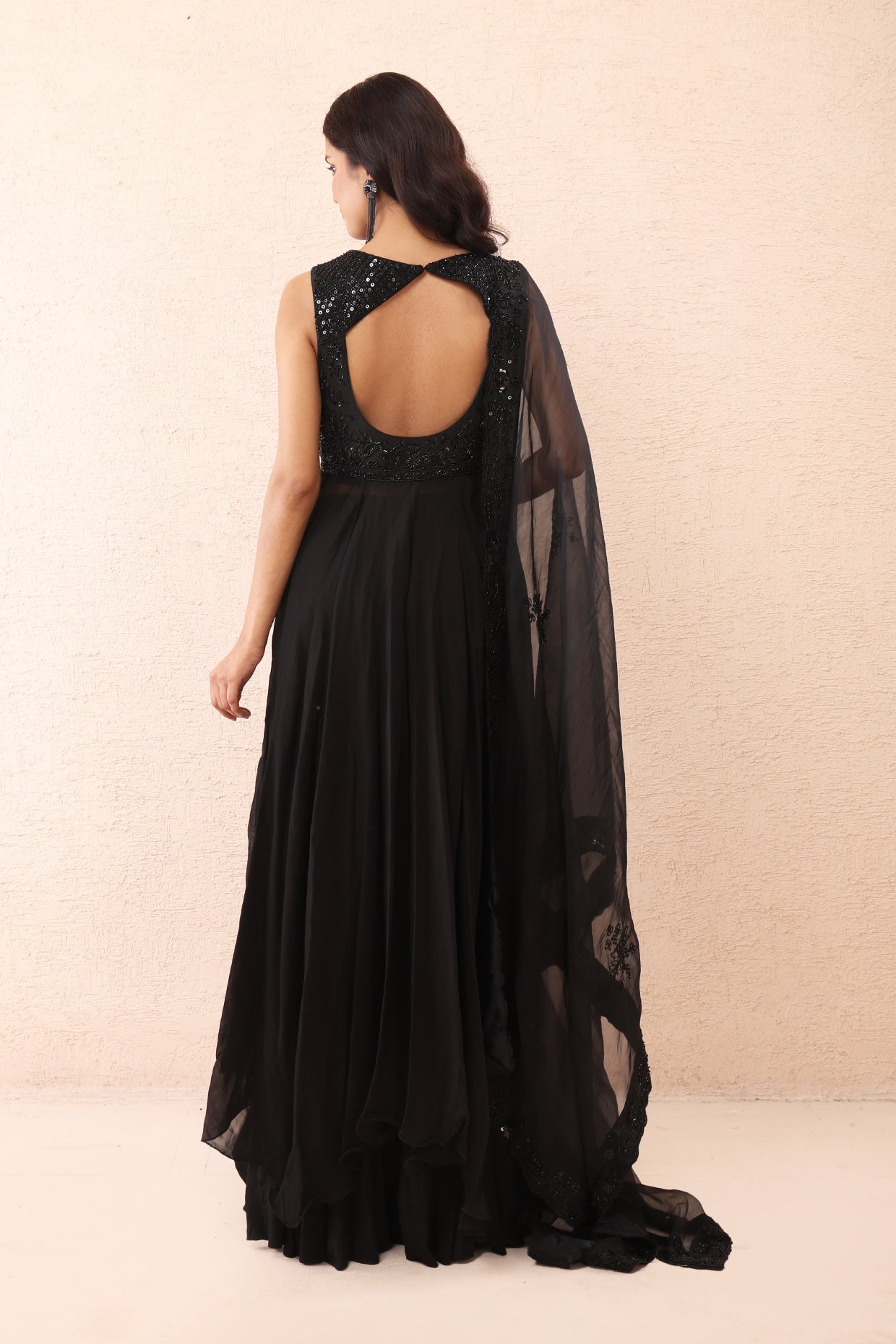 Noir Sheer Organza Anarkali Set