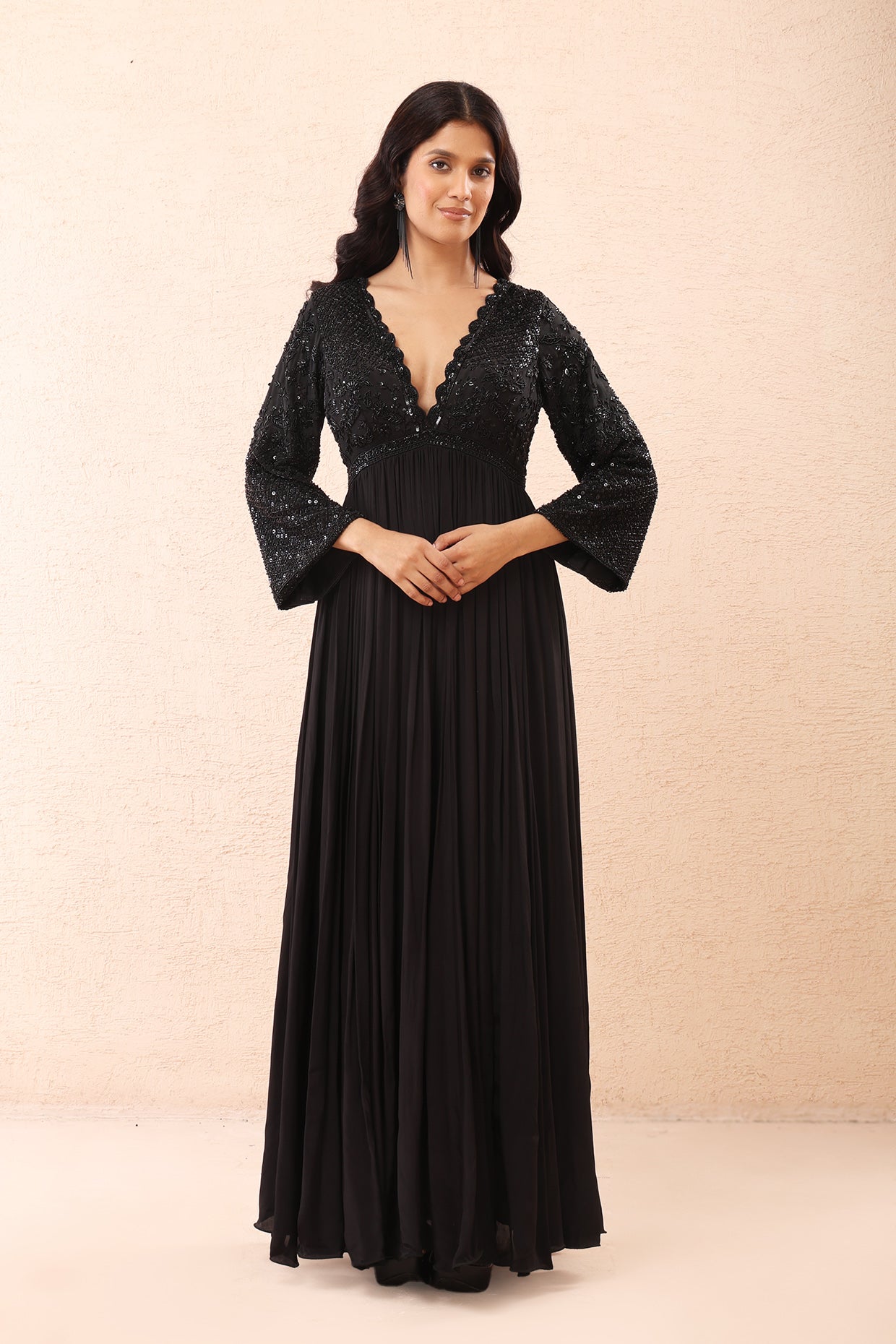 Black Embroidered Anarkali Set