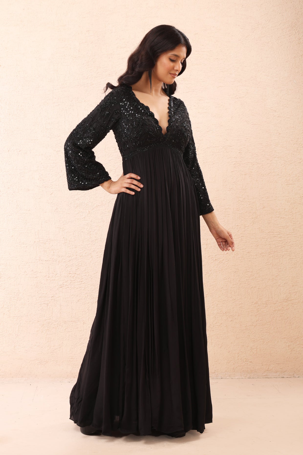 Black Embroidered Anarkali Set