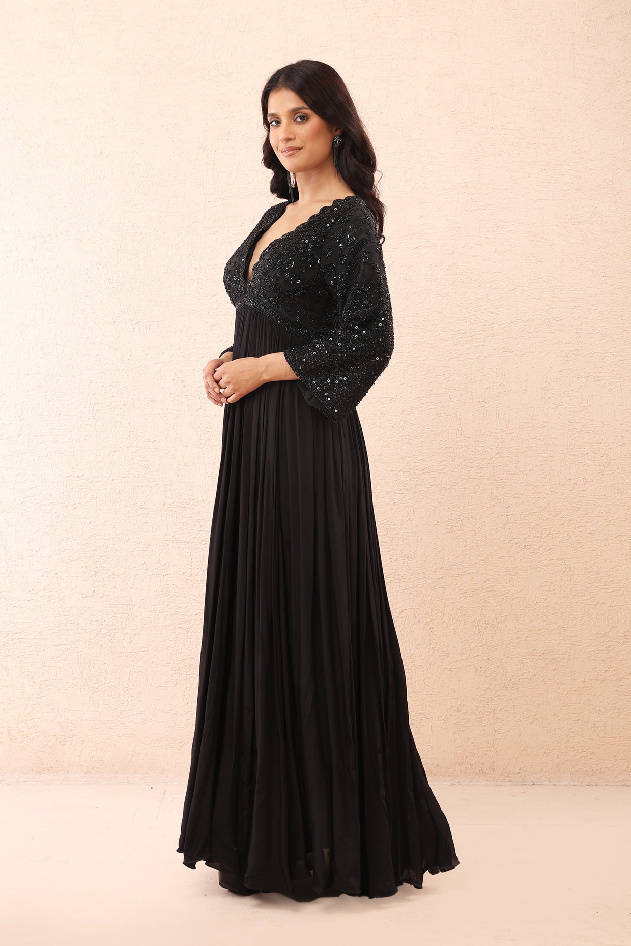 Black Embroidered Anarkali Set