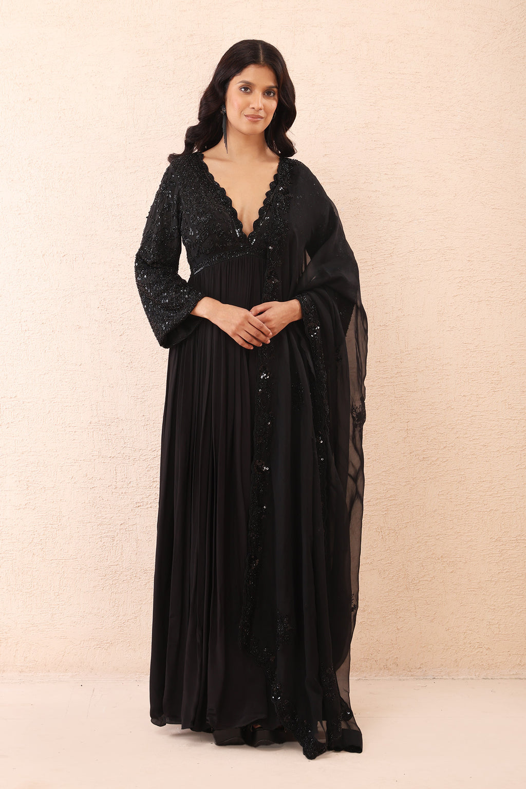 Black Embroidered Anarkali Set