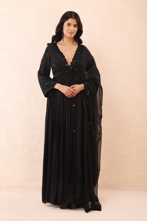 Black Embroidered Anarkali Set