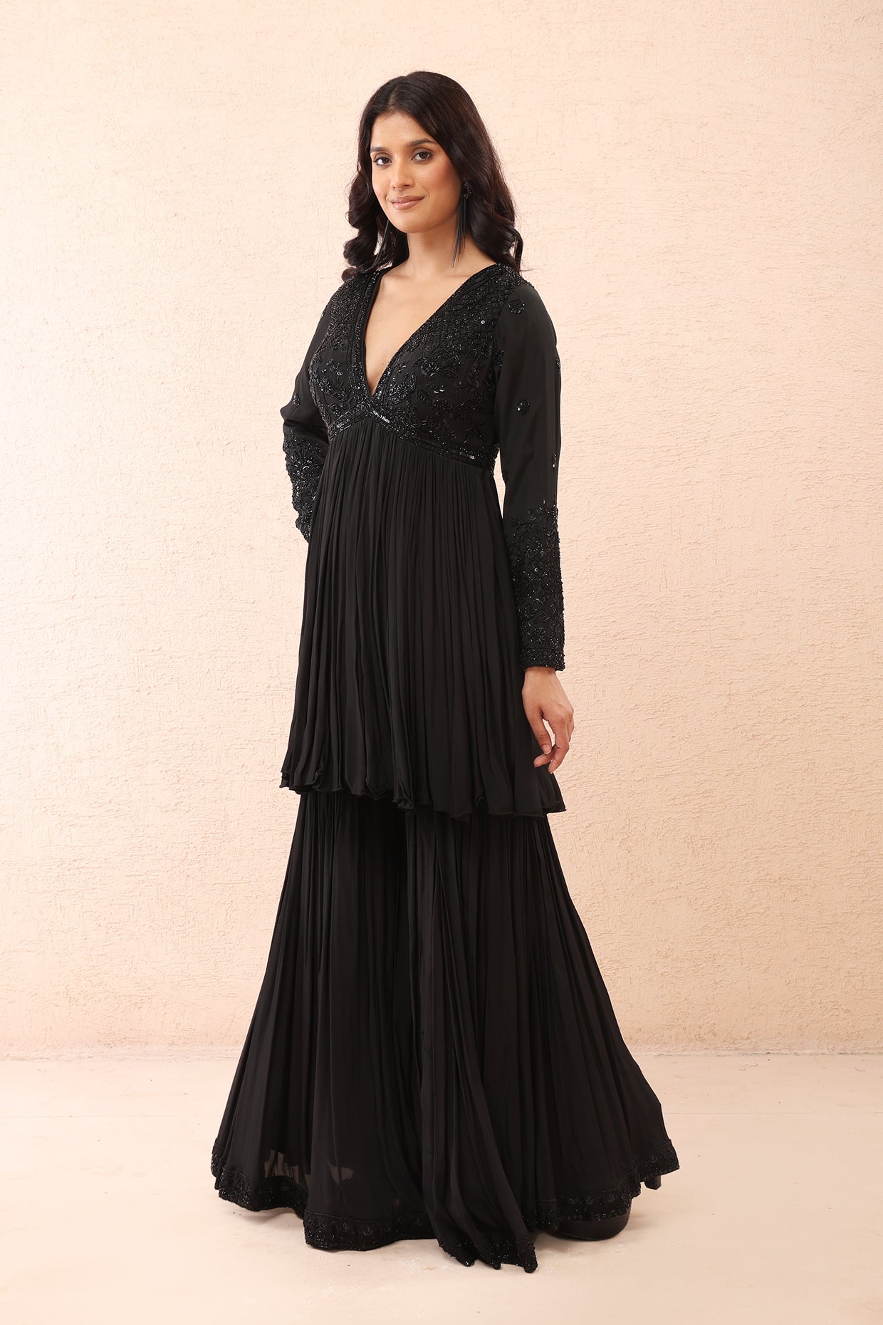 Black Embroidered Sharara Set