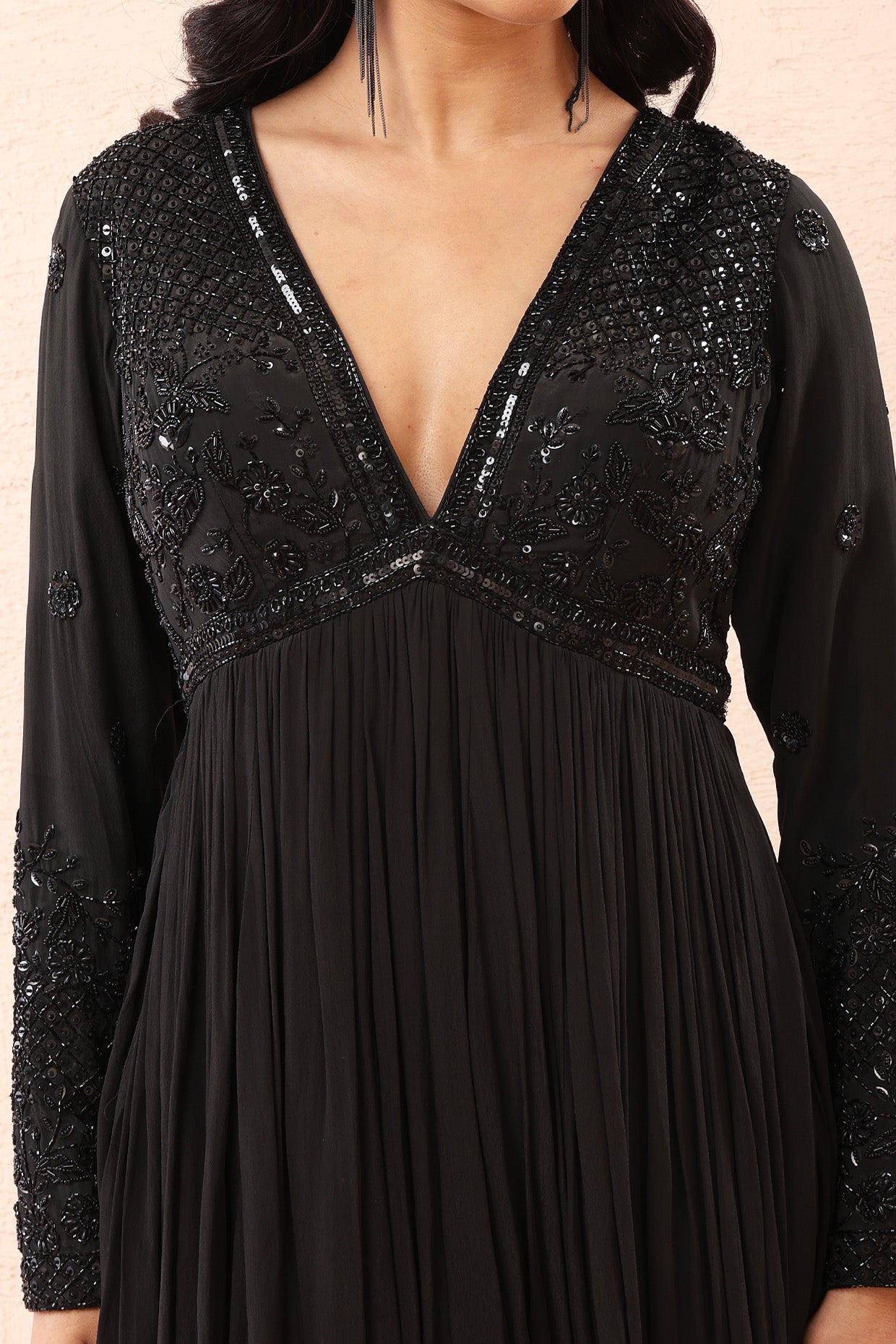 Black Embroidered Sharara Set