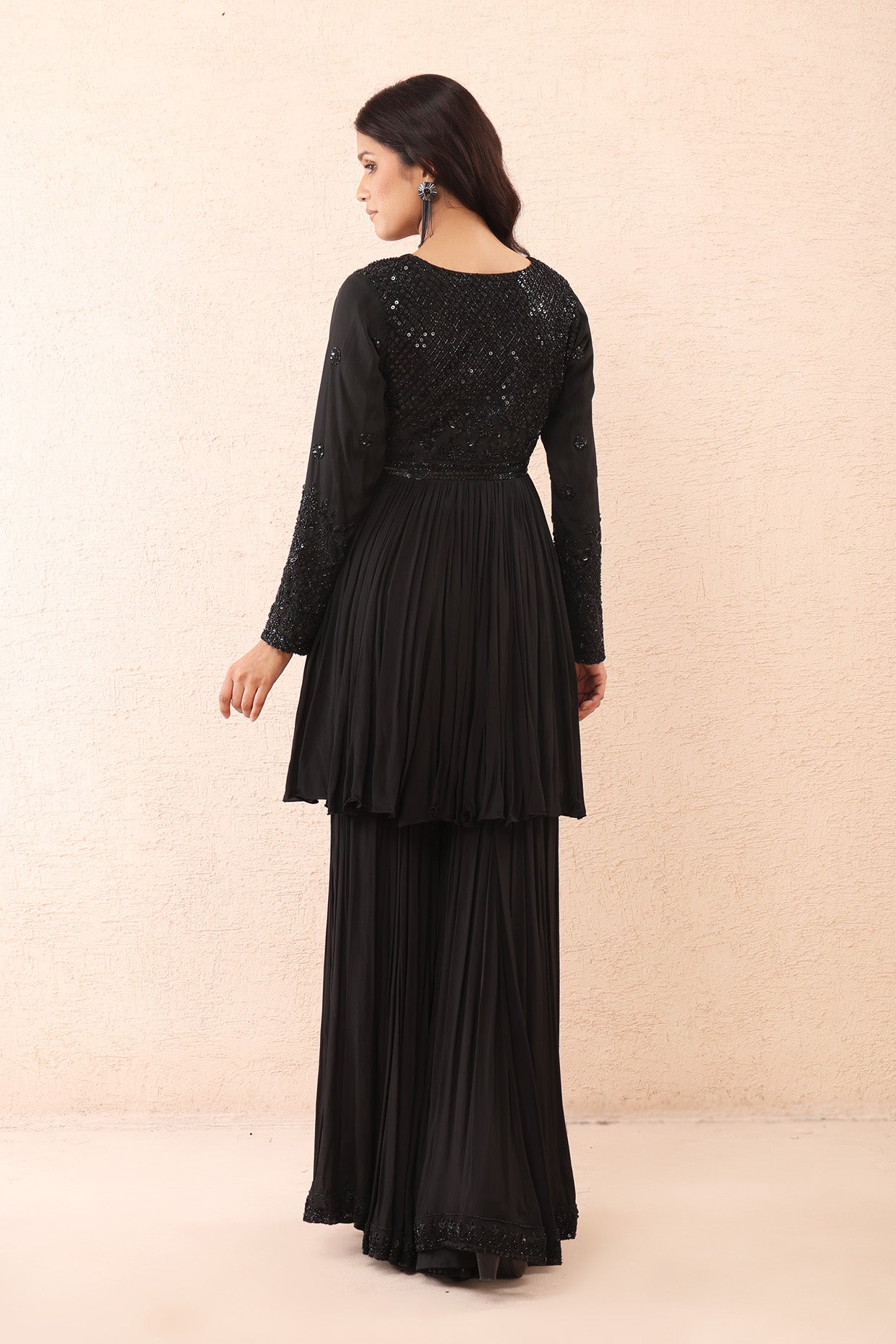 Black Embroidered Sharara Set