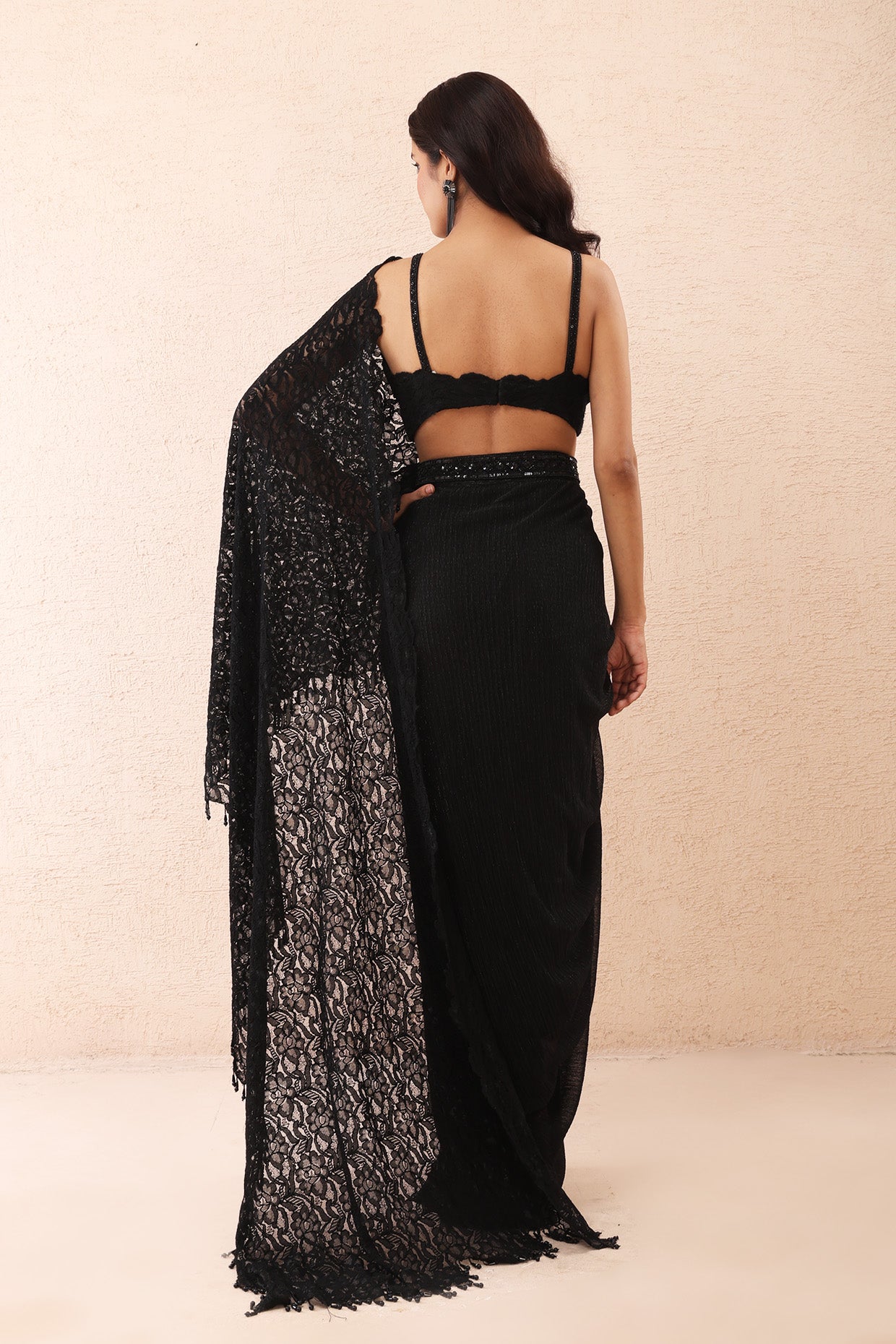 Black Drape Lace Saree