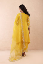Yellow Kurta Set with Ivory Dori Embroidery