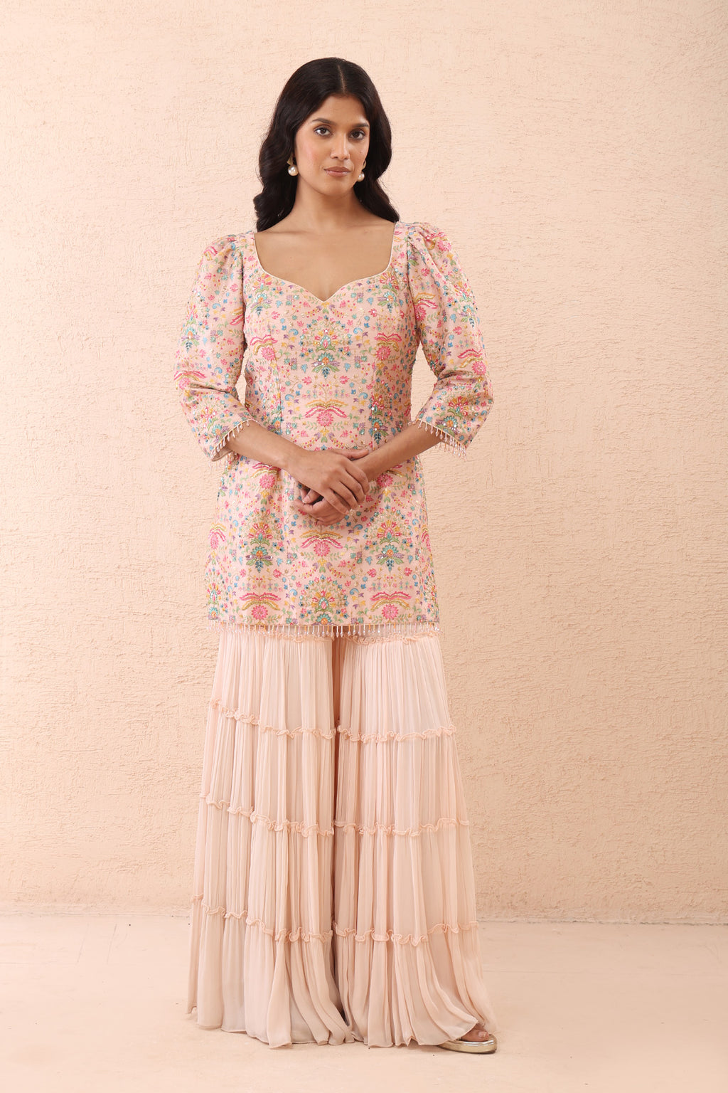 Blush Pink Printed Kurta Sharara Set