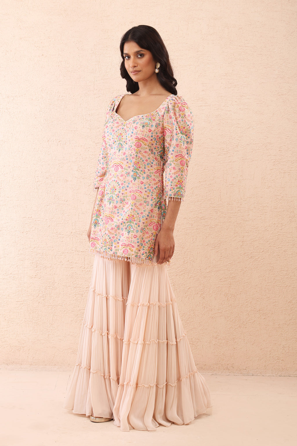 Blush Pink Printed Kurta Sharara Set