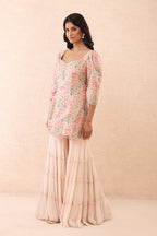 Blush Pink Printed Kurta Sharara Set