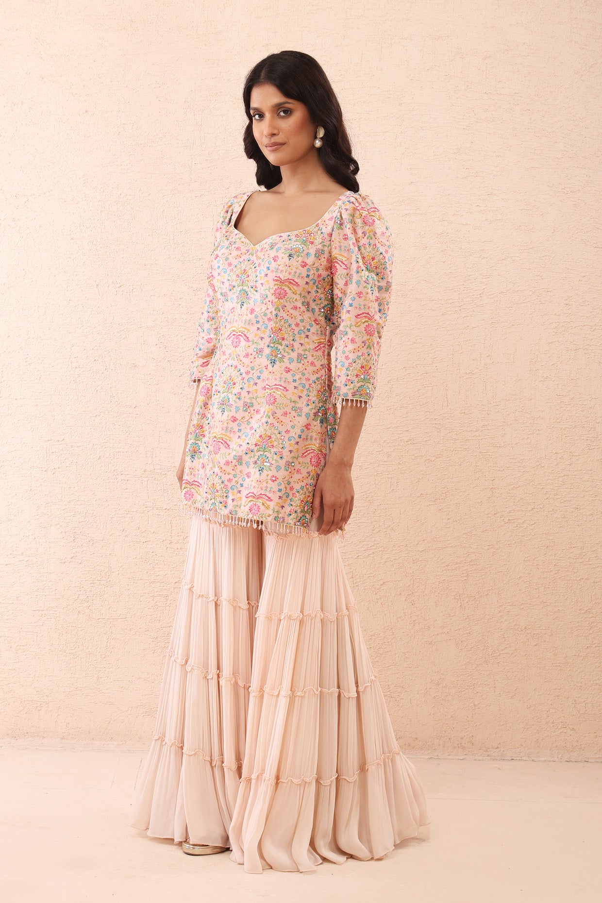 Blush Pink Printed Kurta Sharara Set