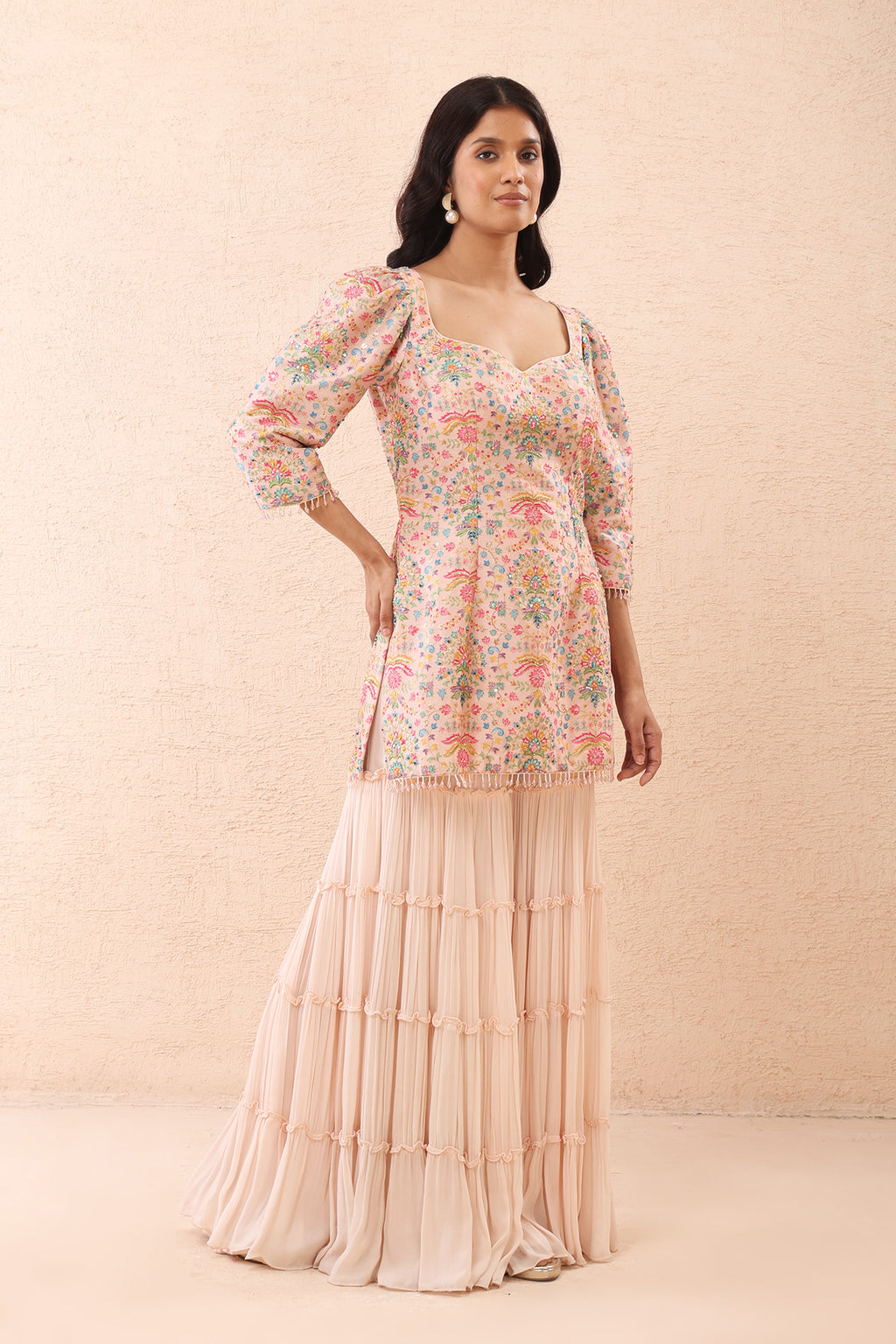 Blush Pink Printed Kurta Sharara Set