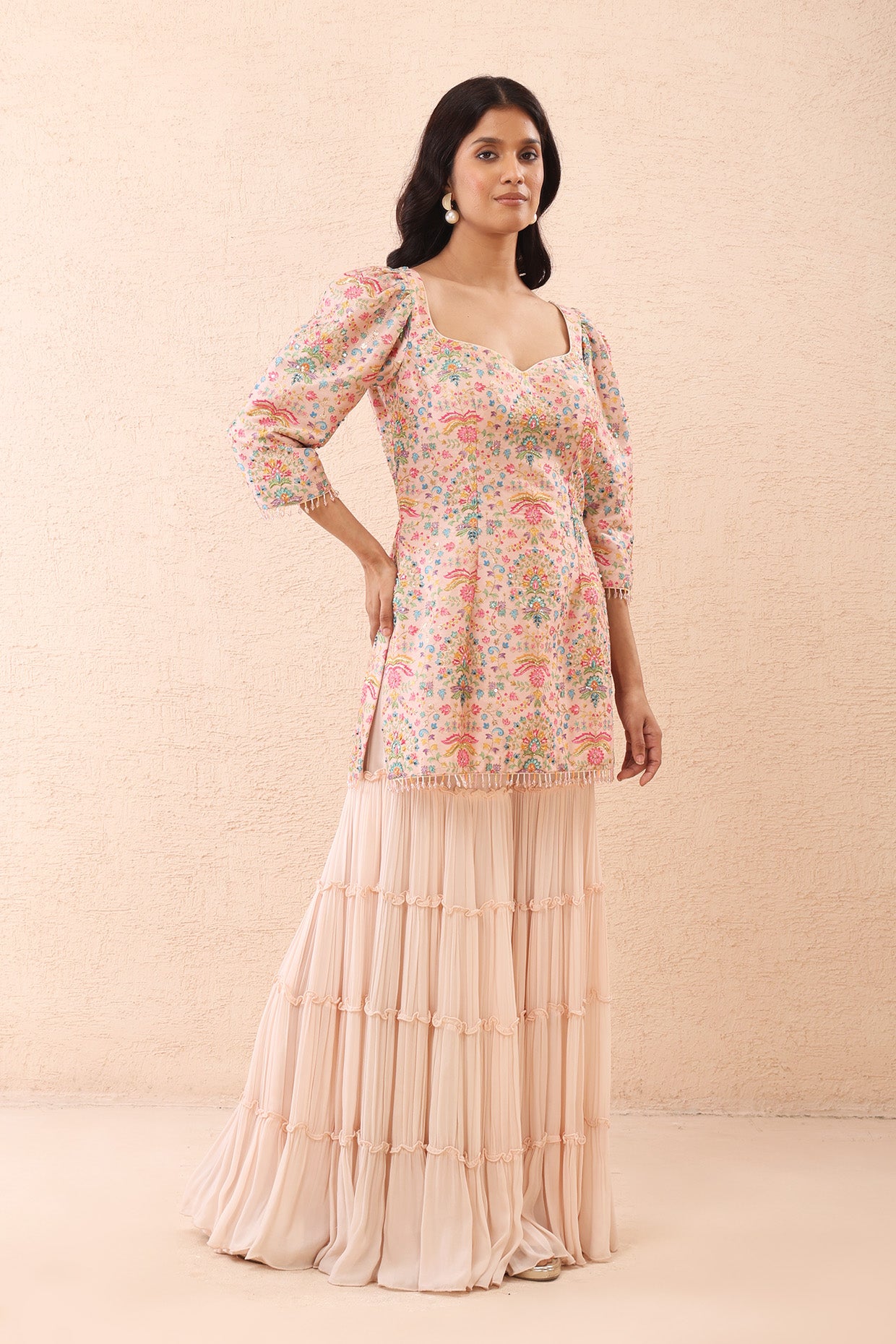 Blush Pink Printed Kurta Sharara Set