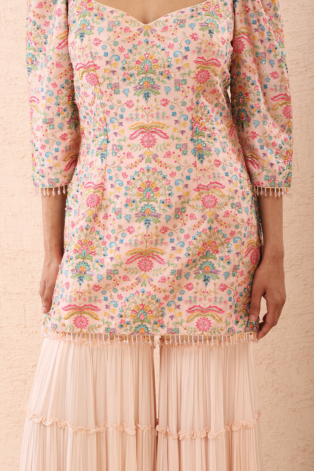 Blush Pink Printed Kurta Sharara Set