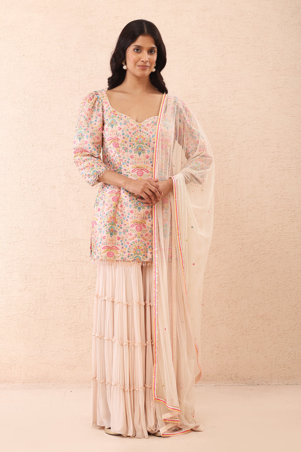 Blush Pink Printed Kurta Sharara Set