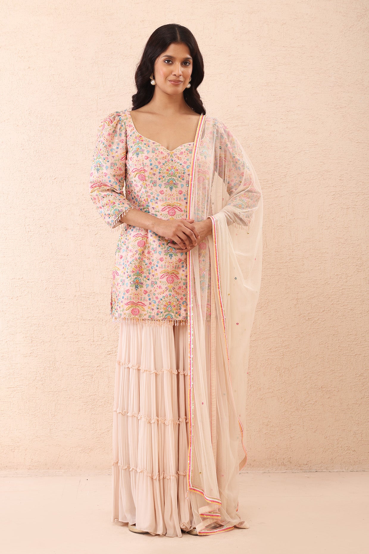 Blush Pink Printed Kurta Sharara Set