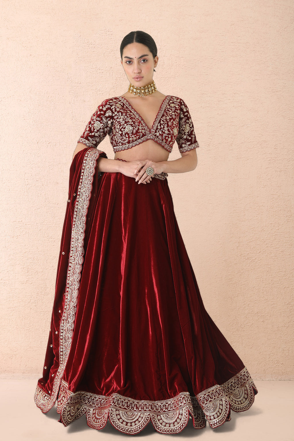 Burgundy Royale Velvet Lehenga Set