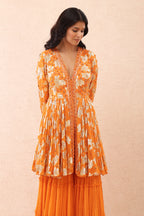 Orange Shimmer  Peplum Sharara Set
