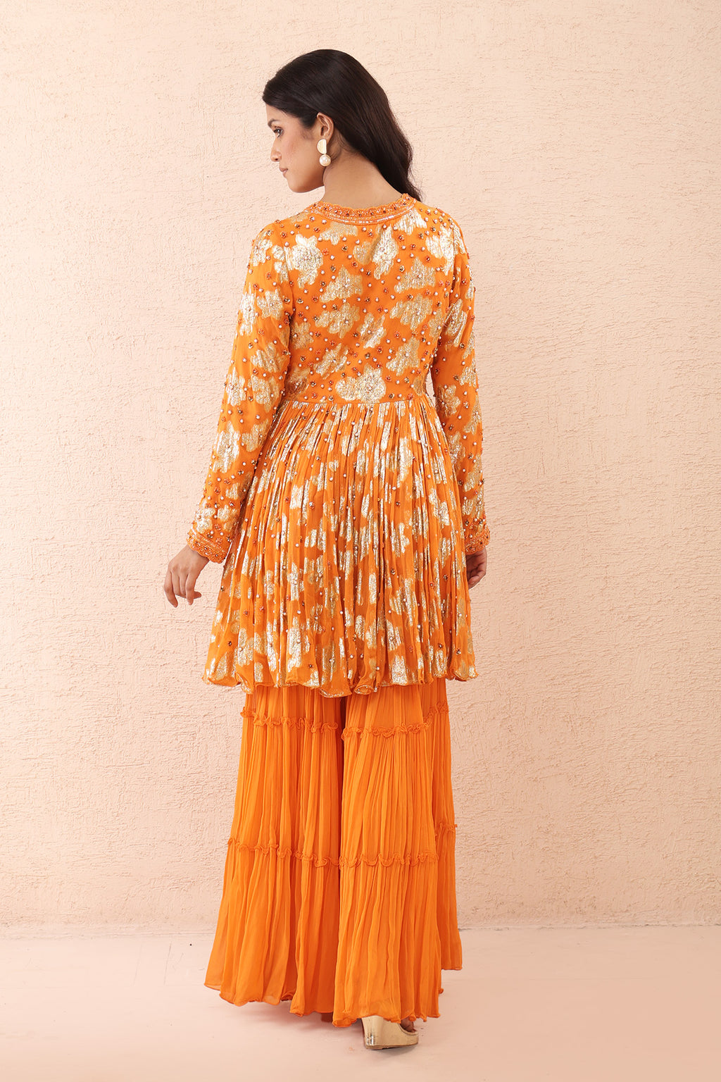 Orange Shimmer  Peplum Sharara Set