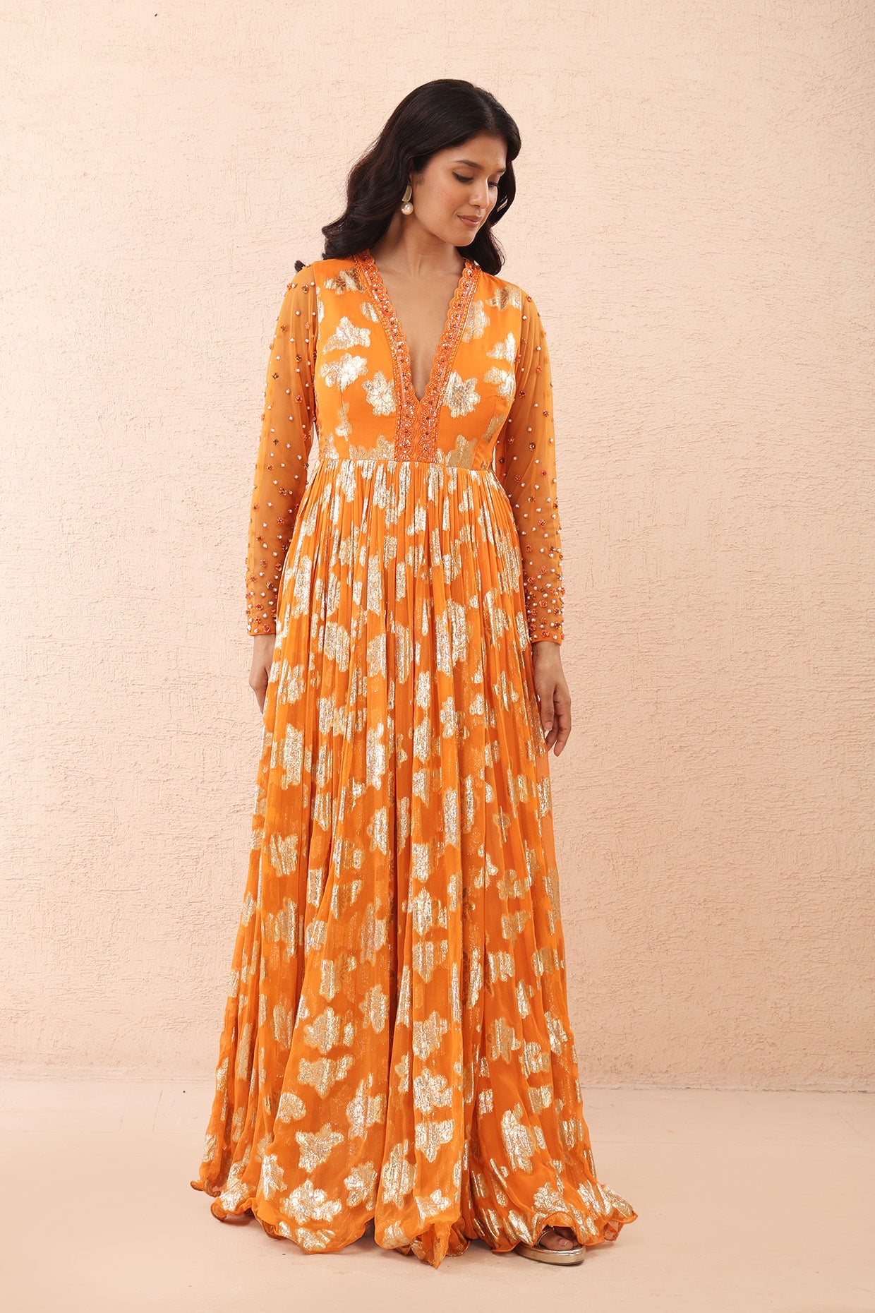 Orange Shimmer Anarkali