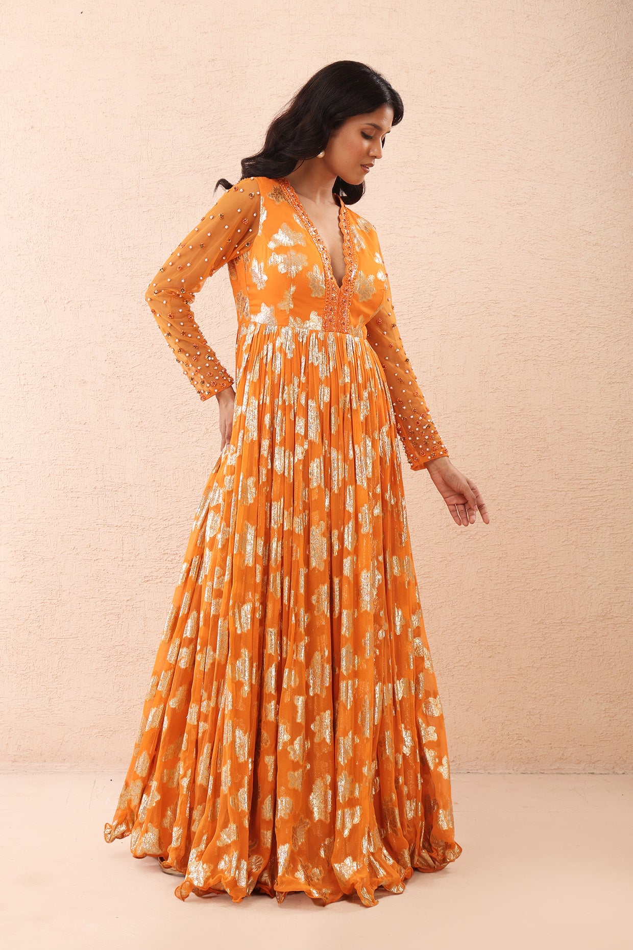 Orange Shimmer Anarkali