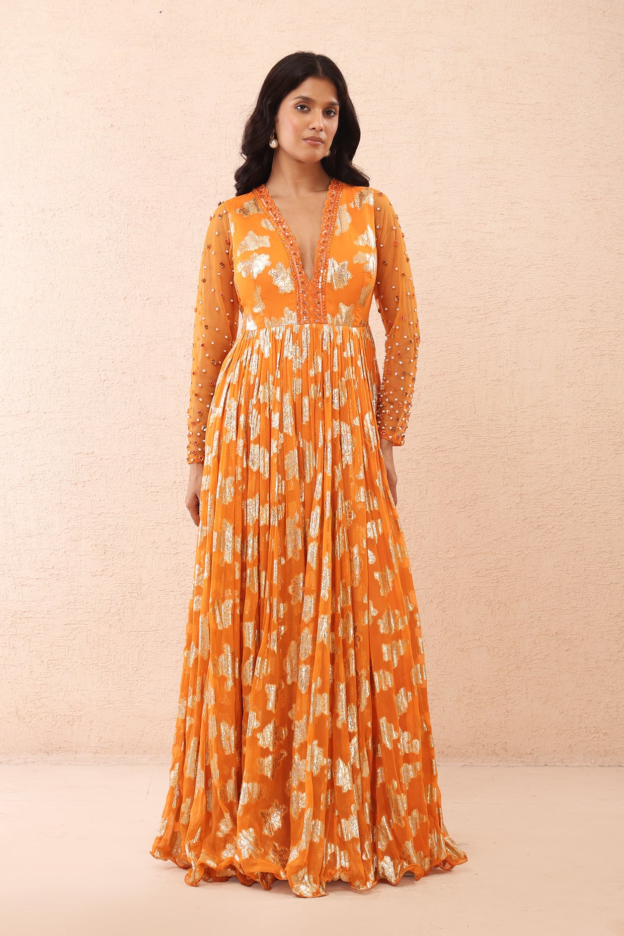 Orange Shimmer Anarkali