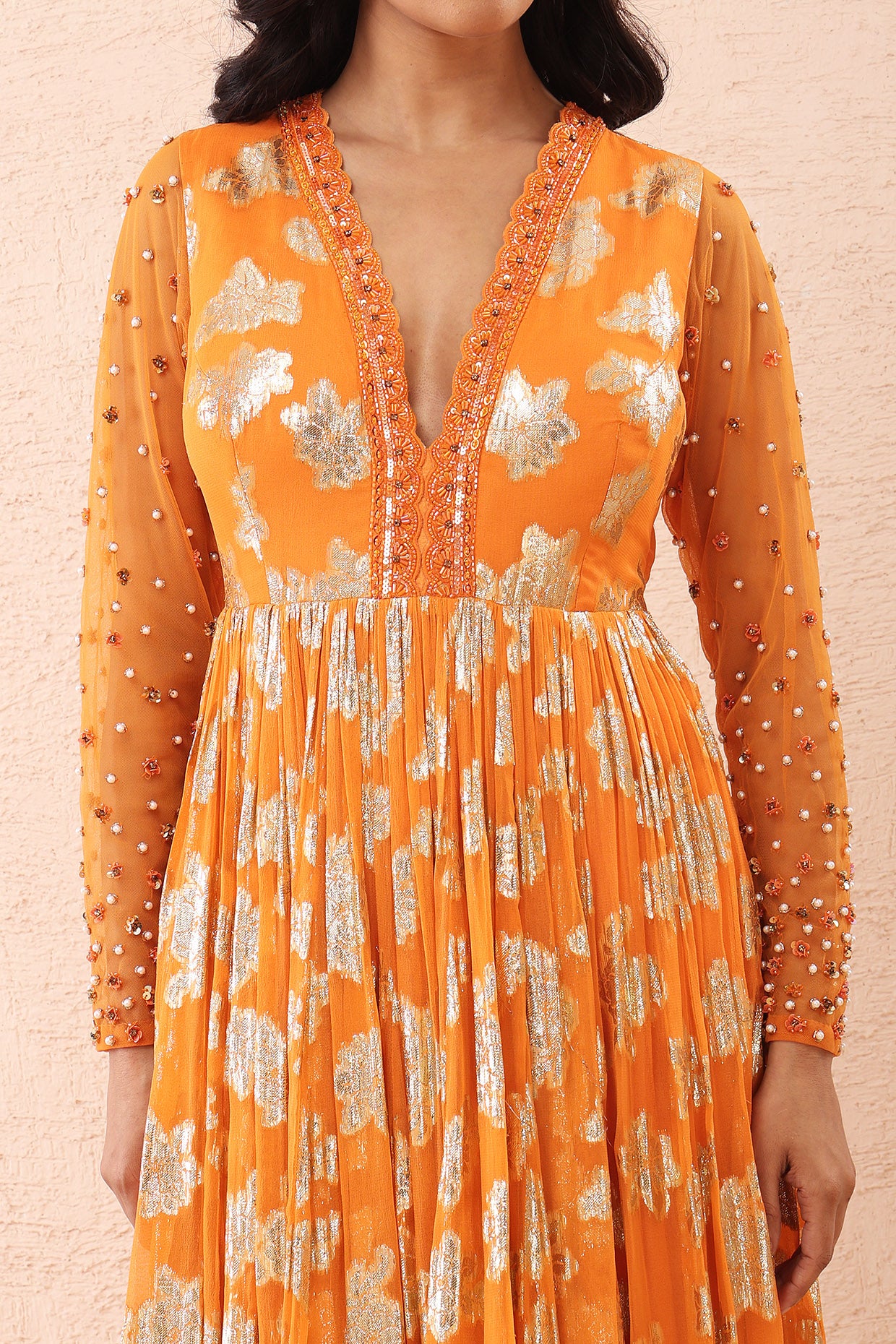 Orange Shimmer Anarkali