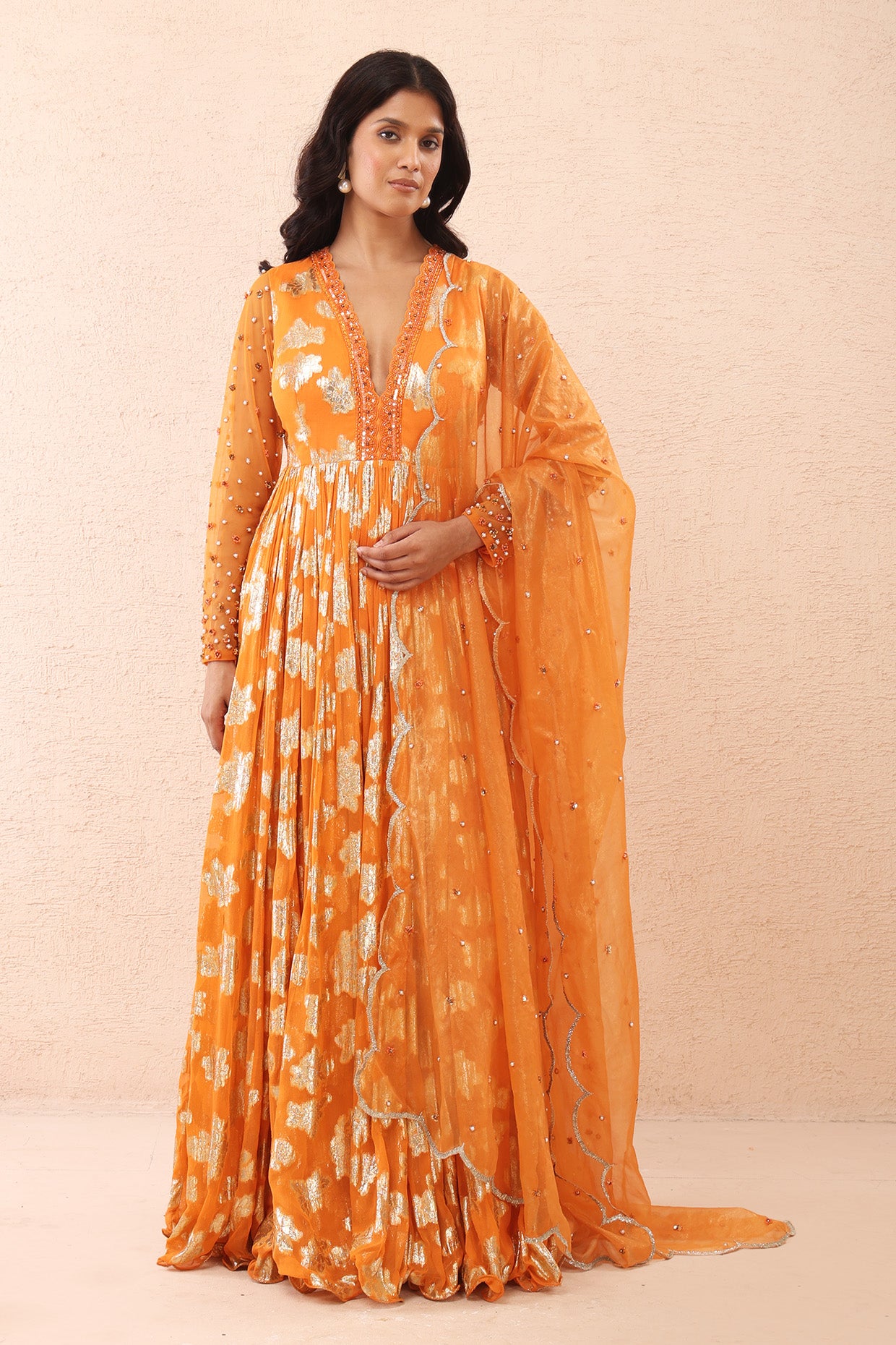 Orange Shimmer Anarkali