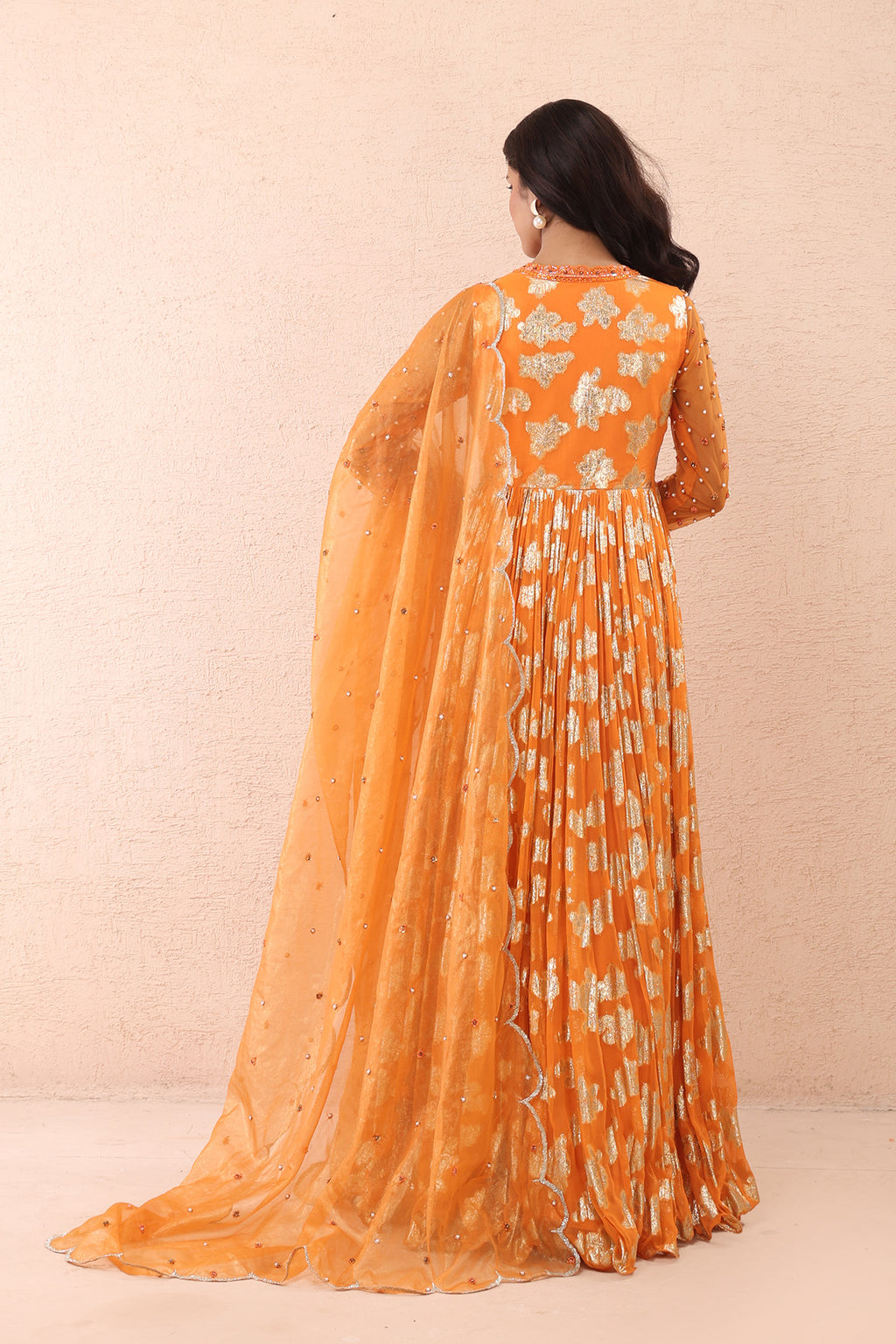 Orange Shimmer Anarkali