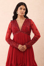 Deep Red Peplum Sharara Set