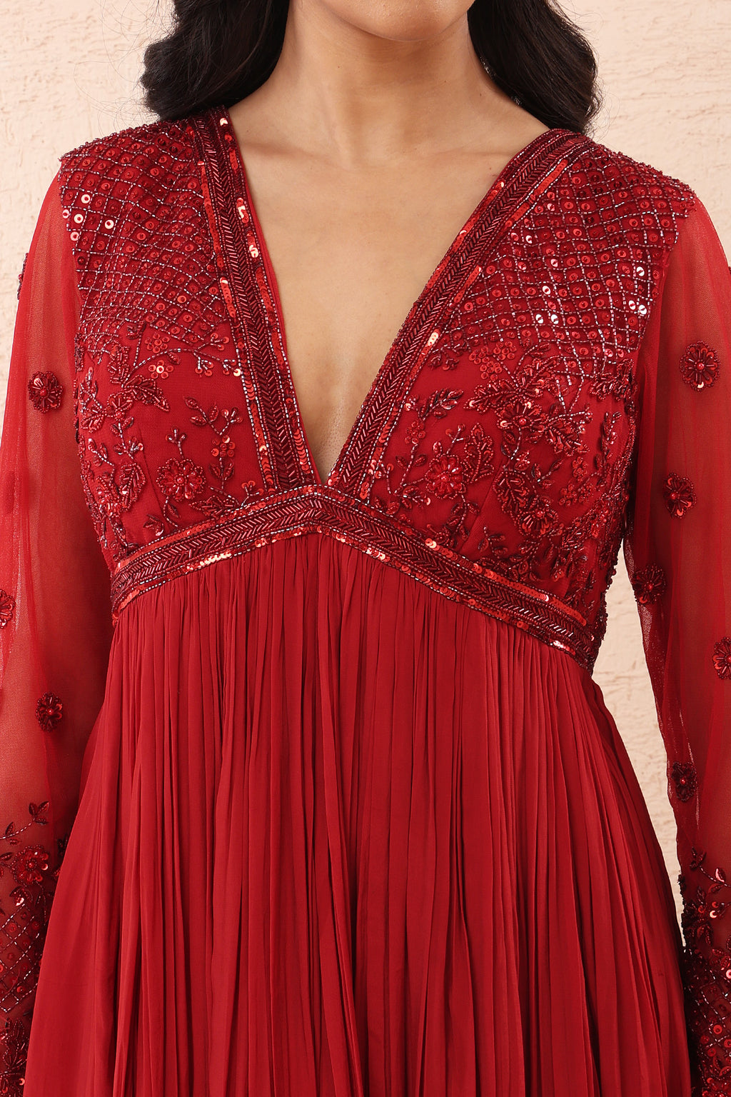 Deep Red Peplum Sharara Set