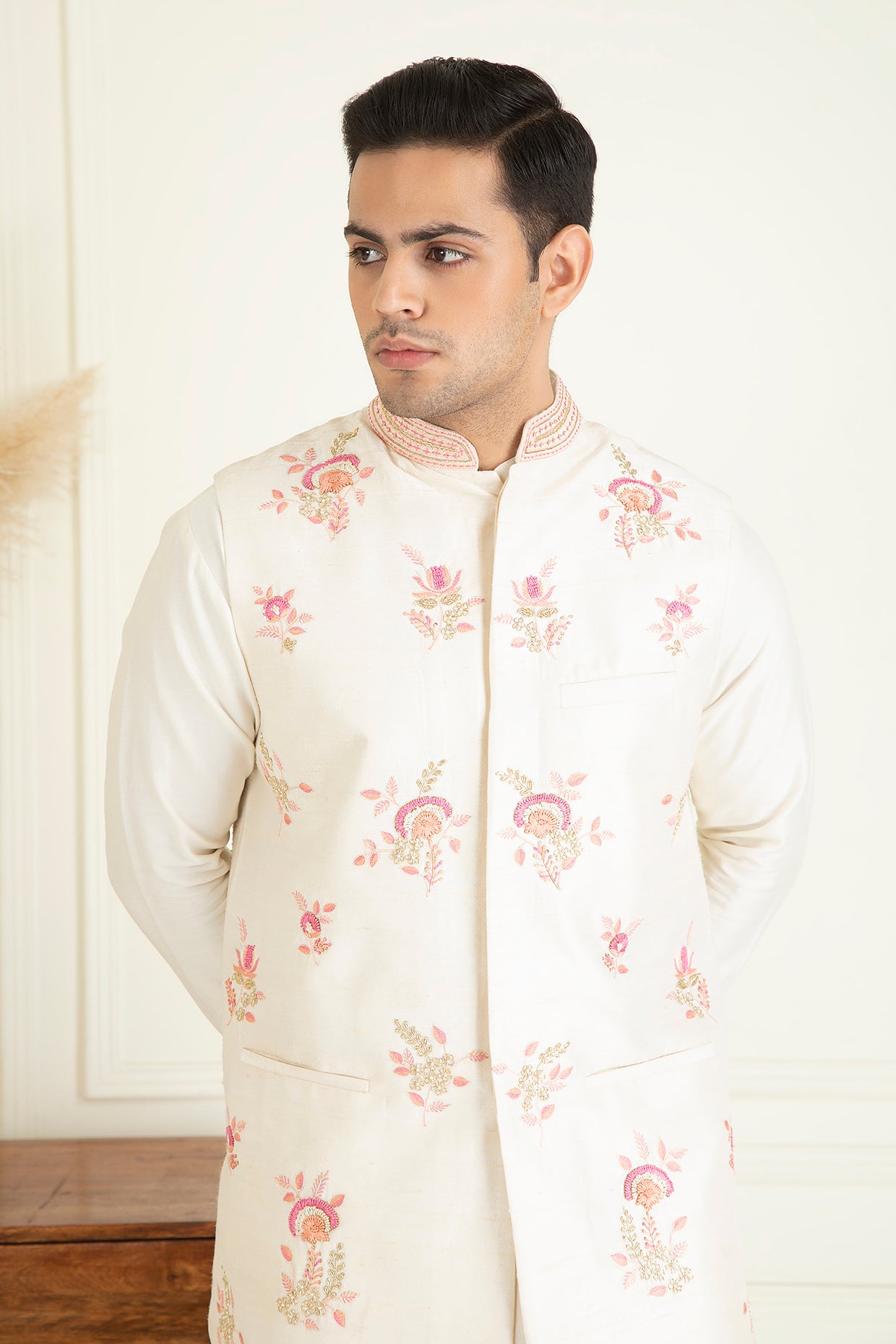 Classic Ivory embroidered jacket set