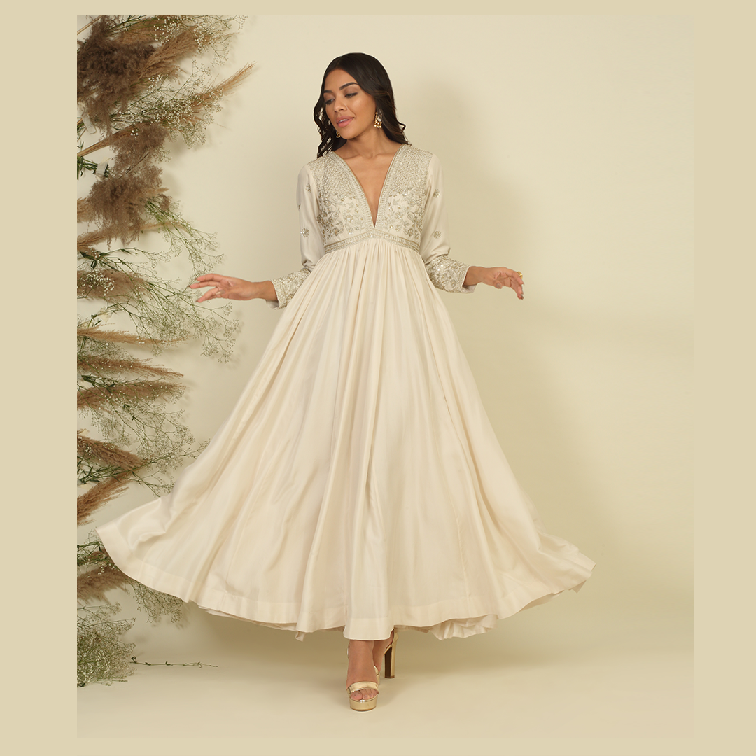 Ivory Silk Anarkali Set
