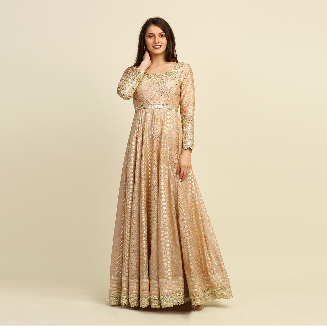 Gold Chanderi Anarkali Set