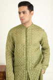 Lace-Enhanced Olive Green Kurta Set