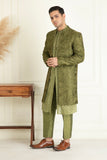 Olive Green Embroidered Sherwani set