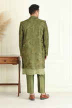 Olive Green Embroidered Sherwani Set