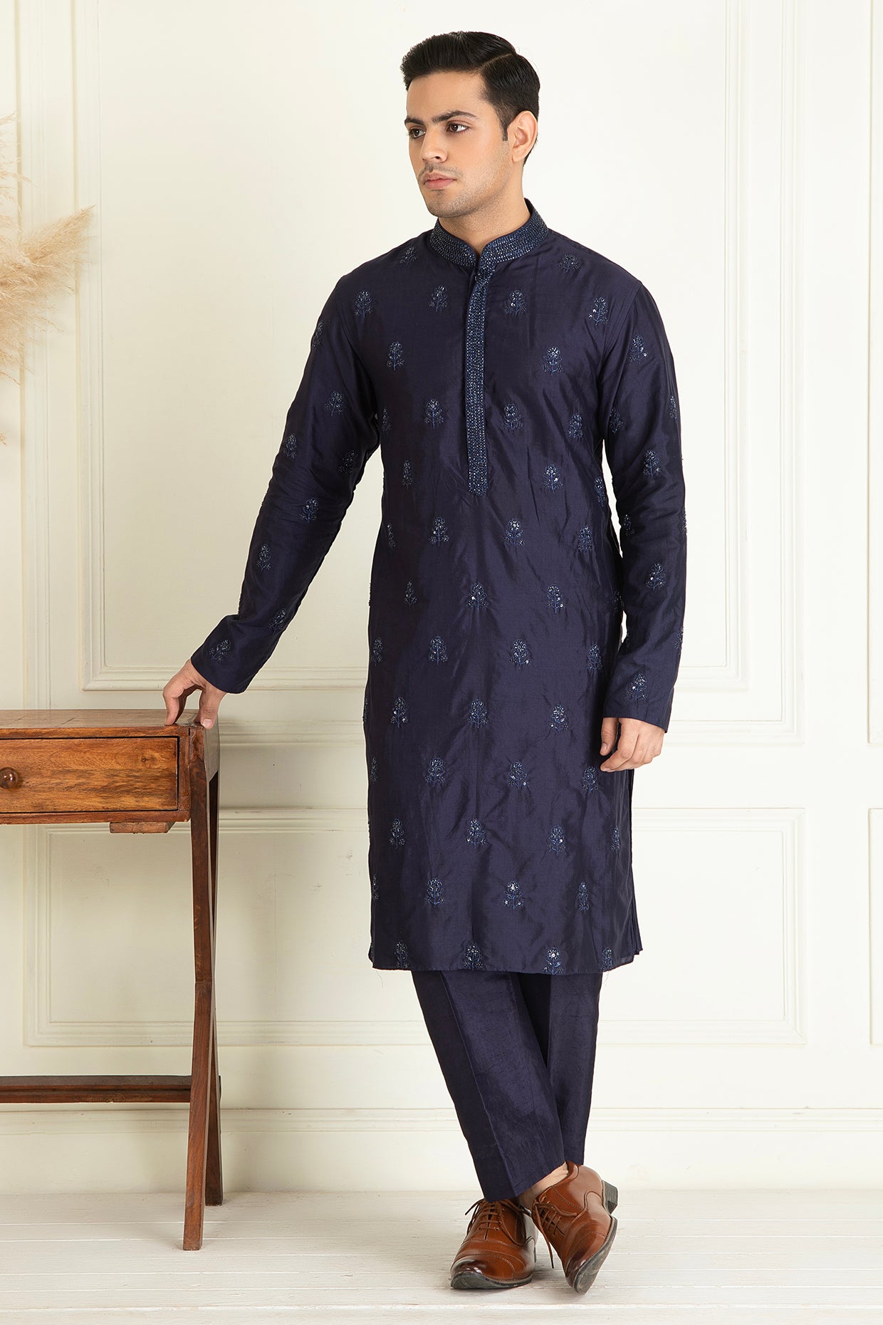Midnight Blue Front Open Jacket Set