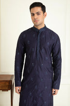 Midnight Blue Silk Embroidered Kurta Set