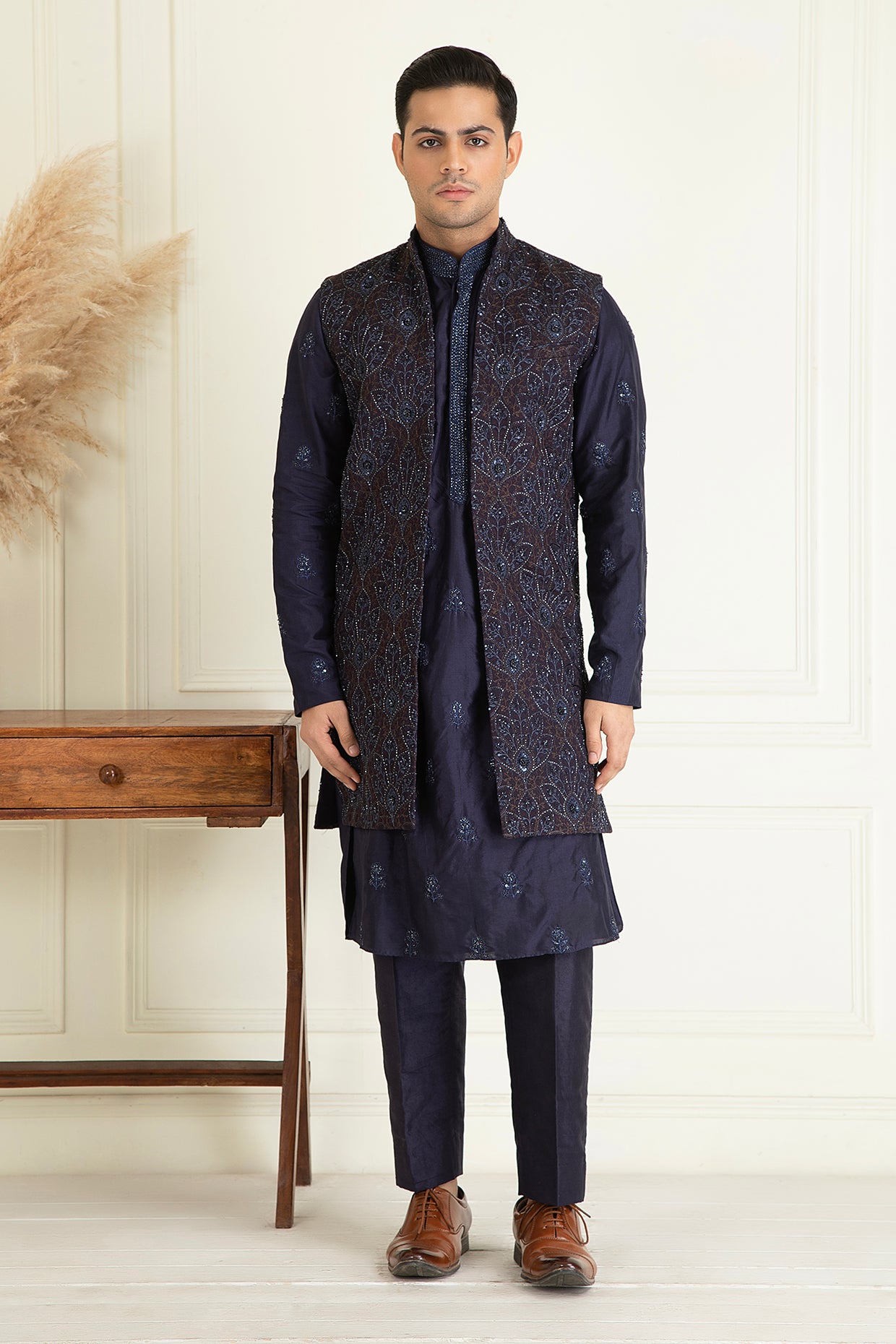 Midnight Blue Front Open Jacket Set